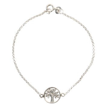 Bracelet en argent 925 °/°° ajustable sur chaine avec médaille de l'arbre de vie stylisée Ø 1.2 cm (1,58 g). Livré en boite.